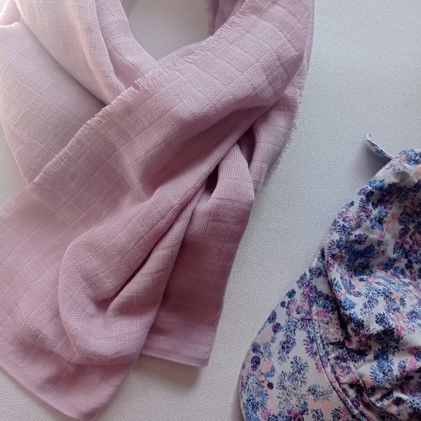 Foulard en Coton BIO Rose Lilas, Made in France | Chèche léger, Col violet clair, Tour de cou pastel, Cadeau femme