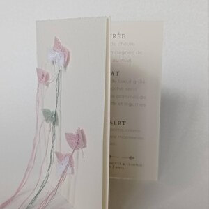 Menú personalizable para bodas, bautizos, ceremonias religiosas, ondas de algodón orgánico reciclado, poético, hecho a mano, creado en Francia.