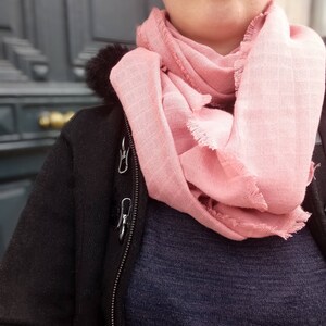 Powder Pink Organic Cotton Scarf | Made in France | Soft and warm stole, organic cotton scarf, a useful gift idea for women, a gift