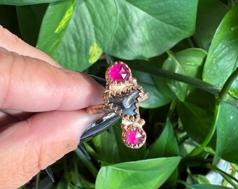 Pink Sapphire Shark Tooth Ring 8.5