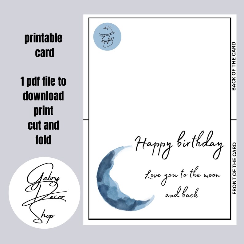 Moon Birthday Card Printable Love You to the Moon and Back - Etsy