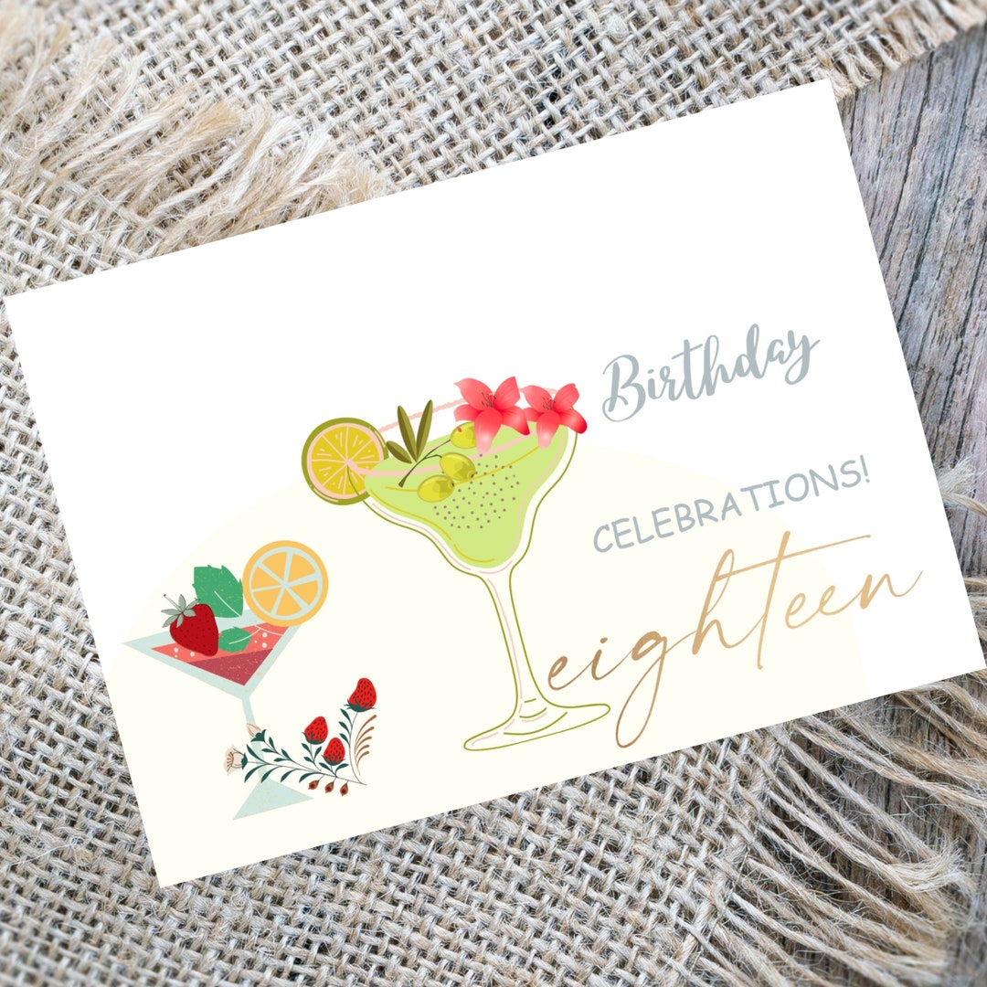 Eighteen Birthday Card Girl Printable, 18th Birthday Card for Her ...