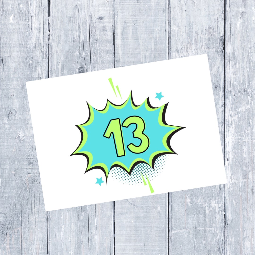 Age 13 Pop Art Birthday Card Printable, 13th Birthday Card Boy or Girl ...
