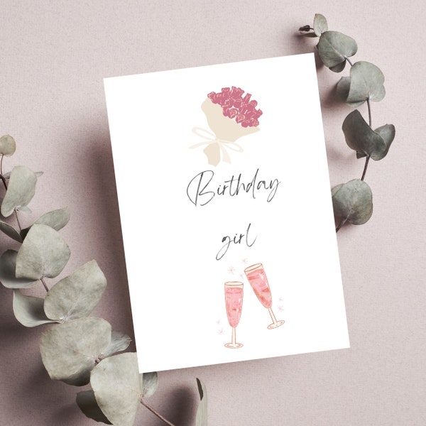 Prosecco birthday card printable, Digital download prosecco card