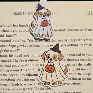 Mini Spooky Dog Halloween magnetische bladwijzer, lezer, boekenclubcadeau, boekenwurm, holografische bladwijzer, gelamineerde holografische bladwijzer