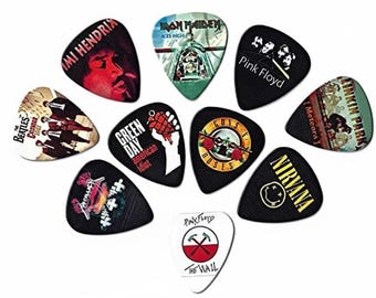 Púas de guitarra de bandas legendarias: música rock clásica, juego de 10