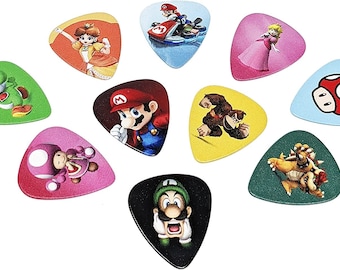 Colorful Mario Guitar Picks (10 Picks in a pack)(Medium Thickness 0.71mm) Standard Quality | Printed on both sides