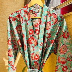 100% cotton kimono robes for womens , womens boho , hand block print dress unisex , gift for her , hand made bathrobe ladies dress