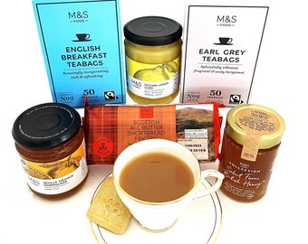 British Tea Time Treats - Tea, Honey, Lemon Curd, Marmalade and Biscuits