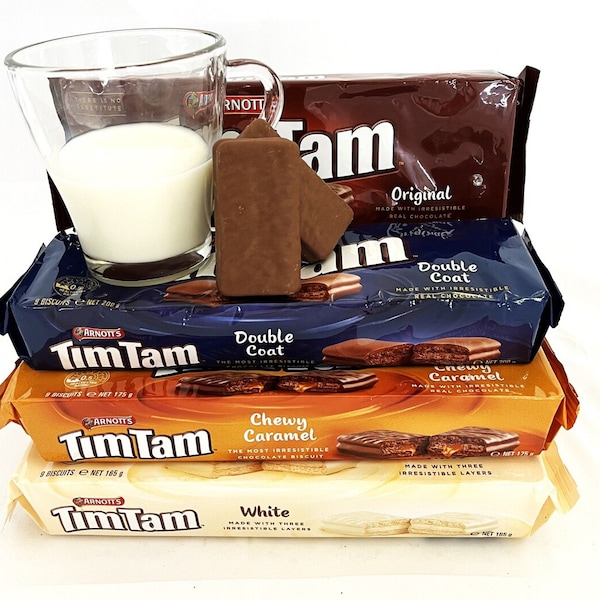 Tim Tam - Original, weiße Schokolade, dunkle Schokolade, doppelt beschichtet, Chewy Caramel & gesalzenes Karamell