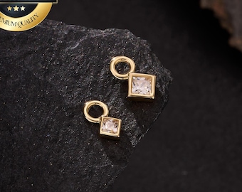 14K Solid Gold Sqare Gem Charm Only/Delicate Charm for Hoop/Earring Charms/Add On Charm/Huggies Charm/Mini Charm Hoop/Necklace Dangle Charm