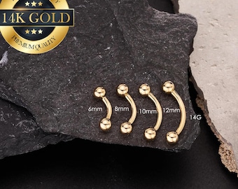 14K Solid Gold Round 4mm Ball Belly Button Ring Internally threaded/14G Navel Jewelry/Curve Barbell/Belly Piercing/Navel Ring/Tiny Belly Bar