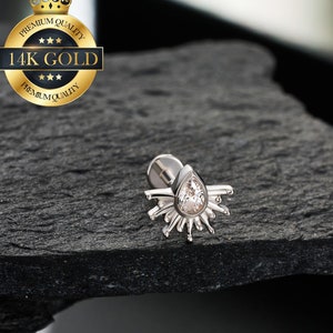 14K Solid Gold Halbe Sonne Threadless Push Pin Labret Bolzen/Knorpelohrring/Nase/Helix/Tragus/Conch Bolzen/flache hintere Ohrringe 20G/18G/16G