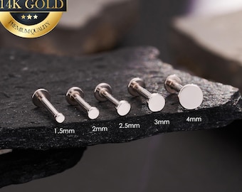 14K White Gold Tiny Flat Disc Threadless Push Pin Labret Stud/1.5/2/2.5/3/4mm Tiny Dot Cartilage earrings/Tragus/Helix/Conch stud/Flat Back