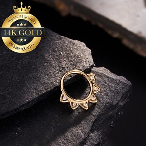 14K Solid Gold Lotus Flower Hinged Daith Hoop Clicker/Cartilage Hoop/Septum Jewelry/Flower Petal Daith Jewelry/Helix/Tragus/Conch Hoop/Gifts