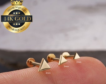 14K Solid Gold Triangle Cartilage Threadless Push Pin Labret Stud/Conch earring/Tiny Gold stud/Helix/Tragus/Earlobe studs/Flat back earrings