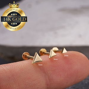 14K Solid Gold Triangle Cartilage Threadless Push Pin Labret Stud/Conch earring/Tiny Gold stud/Helix/Tragus/Earlobe studs/Flat back earrings