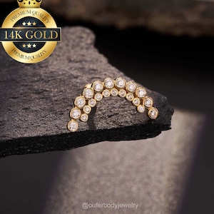 14K Gold Invisible Set CZ Apsara Curve Threaded Stud Earring/Cartilage Climber Stud/Inner Conch Piercing/Paved CZ Helix Earring/Screw Back