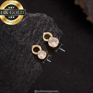 14K Solid Gold Bezel Gem Charm Only/Delicate Charm for Hoop/Earring Charms/Add On Charm/Huggies Charm/Mini Charm Hoop/Necklace Dangle Charm