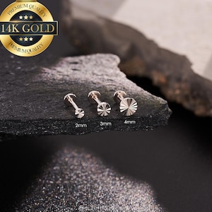 14K Weißgold Diamant geschnitten runde Knorpel Ohrringe/threadless Push Pin Labret Bolzen/Nase/Tragus/Conch/Helix Bolzen/flach zurück Ohrring/Geschenk