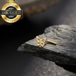 Piercing nasale a forma di L in oro massiccio 14 carati/Anello nasale a farfalla cava/Piccolo piercing nasale in oro/Gioielli per il naso/Piercing per narice/Piccolo piercing per il naso/Minimalista