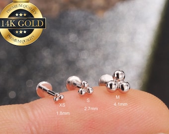 14K White Gold Tiny Bead Cartilage Threadless Push Pin Labret Stud/Tiny cartilage stud/Nose/Helix/tragus/Conch Flat back Earring 20G 18G 16G