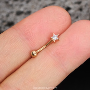 50%off 16G-8mm 14K Solid Gold Star Eyebrow Ring/Rook Earring/Vertical Labret/Curved Barbell/Eyebrow Piercing/Cartilage Bar ONLY ONE PIECE