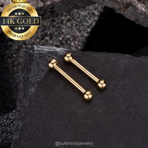A Pair 14K Solid Gold Ball Ends Nipple Rings/Nipple Jewelry/Nipple Barbell/Straight Barbells /Nipple Clamp/Nipple Piercing/Nipple bar/Gifts