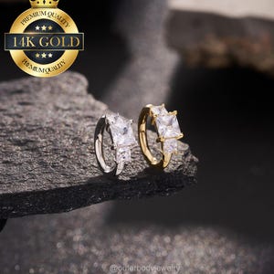 Boucles d'oreilles créoles hélicoïdales CZ en or massif 14 carats / Créoles en or minuscules / 16G 6 mm/Cartilage/Tragus/Helix Piercing Hoop/Petite boucle d'oreille Huggie