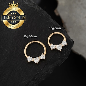 14K Solid Gold Heart CZ Daith Earring/16G Septum Ring/Cartilage Hoop/Helix Hoop/Conch Piercing/Tragus Jewelry/Daith Hoop/Septum Clicker/Gift