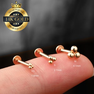 14K Solid Gold Tiny Bead Cartilage Threadless Push Pin Labret Stud/Conch earring/Tiny cartilage stud/Helix/tragus studs/Flat back earrings