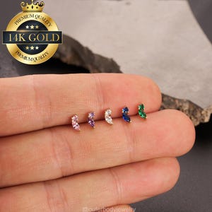 16G 18G 20G 14K Gold Colorful stone Threadless Cartilage Stud/Flat Back Earrings/Push Pin Stud/Helix/Conch/Tragus/Earlobe/Nose Piercing/Gift