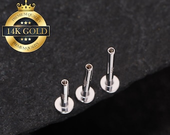 14K White Gold 16G Internally Threaded Posts 6,8,10mm Replacement/Silver Threaded Post/Labret/Flat Back/Cartilage/helix/conch/tragus studs