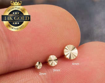 14K Solid Gold Diamond Cut Round Push Pin Labret Stud/Threadless Flat Back Earring/Tragus/Helix/Conch Stud/Cartilage Stud/Nose Stud/Monroe