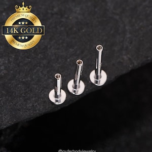 14K White Gold 16G Internally Threaded Posts 6,8,10mm Replacement/Silver Threaded Post/Labret/Flat Back/Cartilage/helix/conch/tragus studs