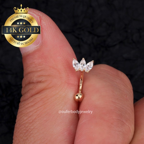14K 16G 18G Gold Crown Eyebrow Ring/Rook Barbell/Curved Barbell/Rook Earring/Rook Piercing/Eyebrow Piercing/Cartilage Piercing Jewelry/Gifts