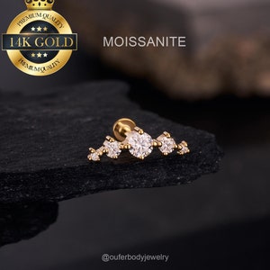 14K Solid Gold MOISSANITE Climber Cartilage Stud/Inner Conch Earring/Climber Helix Stud/Moissanite Cartilage Earring/Flat Back Stud/Gifts