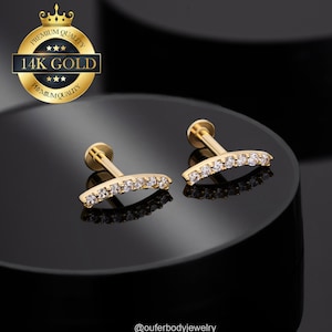 1 Piece 14K Solid Gold Threadless Tiny Climber Stud Earrings/Inner Conch Piercing/Push Pin Labret/Cartilage/Helix/Tragus Flat Back Stud/Gift
