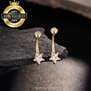 10K Solid Gold Star CZ Belly Button Ring/Navel Ring/Curved Barbell/Belly Piercing/Navel Jewelry/Belly Bar/Navel Piercing/Dainty Gift