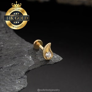 14K Solid Gold Moon Threadless Flat Back Stud Earring/Push Pin Labret Stud/Cartilage/Helix/Conch/Tragus/Nose Stud/Tiny Gold Stud 20G 18G 16G