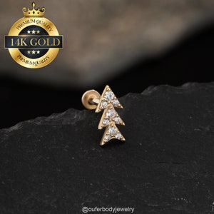 14K Solid Gold Arrows Cartilage Threadless Push Pin Earring/Labret Stud/Nose/Tragus/Conch/Helix/Earlobe Flat Back Stud Earring 20G/18G/16G