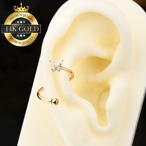14K Solid Gold Butterfly Spiral Cartilage Earring/Helix Earrings/S shaped Conch Earring/16G Twisted Hoop Earrings/Minimalist Earrings/Gifts