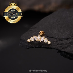 14K Solid Gold Climber Threadless Flat Back Stud Earring/Push Pin Stud/Cartilage/Helix/Conch Piercing Stud/Tiny Gold Stud 20G 18G 16G