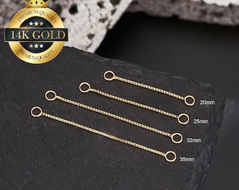 14K Yellow Gold Dangle Box Chain Attachement/Single Chain Piercing/Gold Cartilage Chain/Linking Chain Connector/Loop Chain Earring 20-35mm