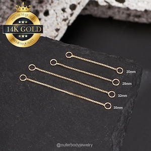 Catena pendente in oro giallo 14 carati, attacco per catena singola, piercing per cartilagine in oro, connettore per catena a maglie, orecchino con catena ad anello da 20 a 35 mm.