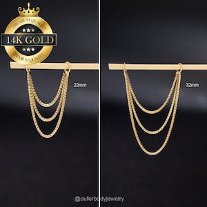 14K Solid gold Dangle Triple Chain Attachment/Loop Chain Earring/Helix Chain/Cartilage Chain/Linking Chain Connector/Conch Orbital Chains