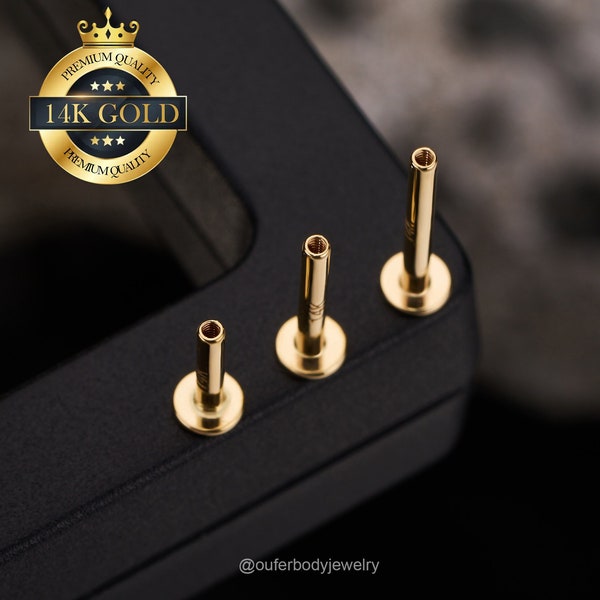 14K Solid Gold 16G Internally Threaded Posts 5,6,8,10mm Replacement/Silver Threaded Post/Labret/Flat Back/Cartilage/helix/conch/tragus studs