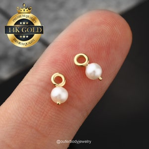 14K Solid Gold Pearl Charm Only/Delicate Charm for Hoop/Earring Charms/Add On Charm/Huggies Charm/Mini Charm Hoop/Necklace Dangle Charm 1pcs image 1