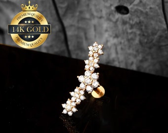 14K Solid Gold Five Flower Interanlly Threaded Stud Earrings/Cartilage Earrings/Conch Stud/Helix Stud/Earlobe Stud/Flat Back Earrings/Gifts