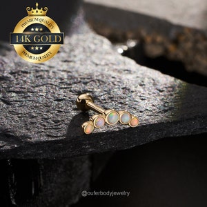 Clous d'alpiniste du cartilage, opale, lunette en or massif 14 carats/piercing de conque interne/boucle d'oreille hélice/clous de tragus/studio de conque/boucles d'oreilles délicates à visser à l'arrière